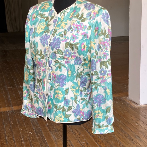 Vintage floral silk jacket - Picture 5 of 8